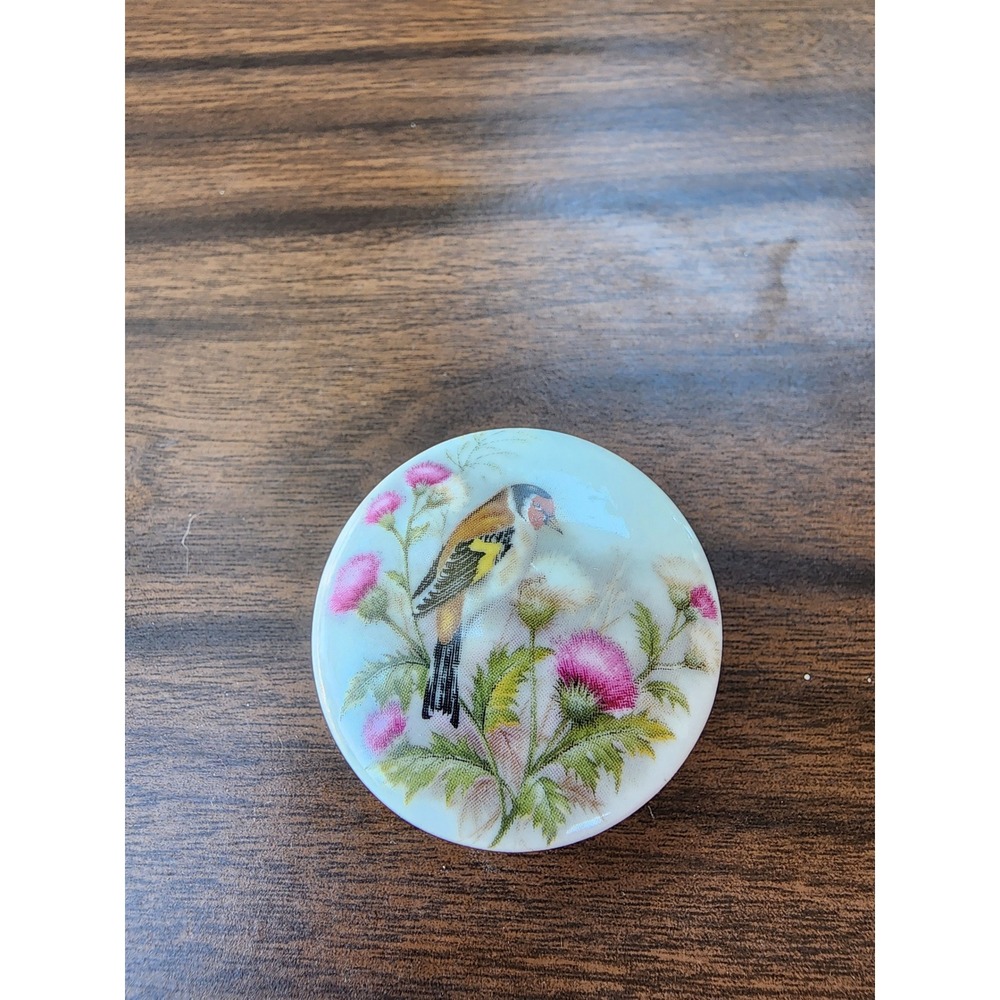 Vintage Limoges France Porcelain Bird & Thistle Floral Trinket Box